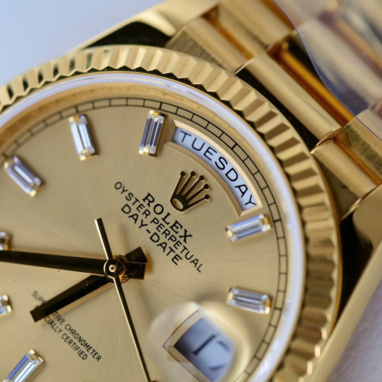 Rolex Day-Date Yellow Champagne Dial Watch 18K Gold 36mm