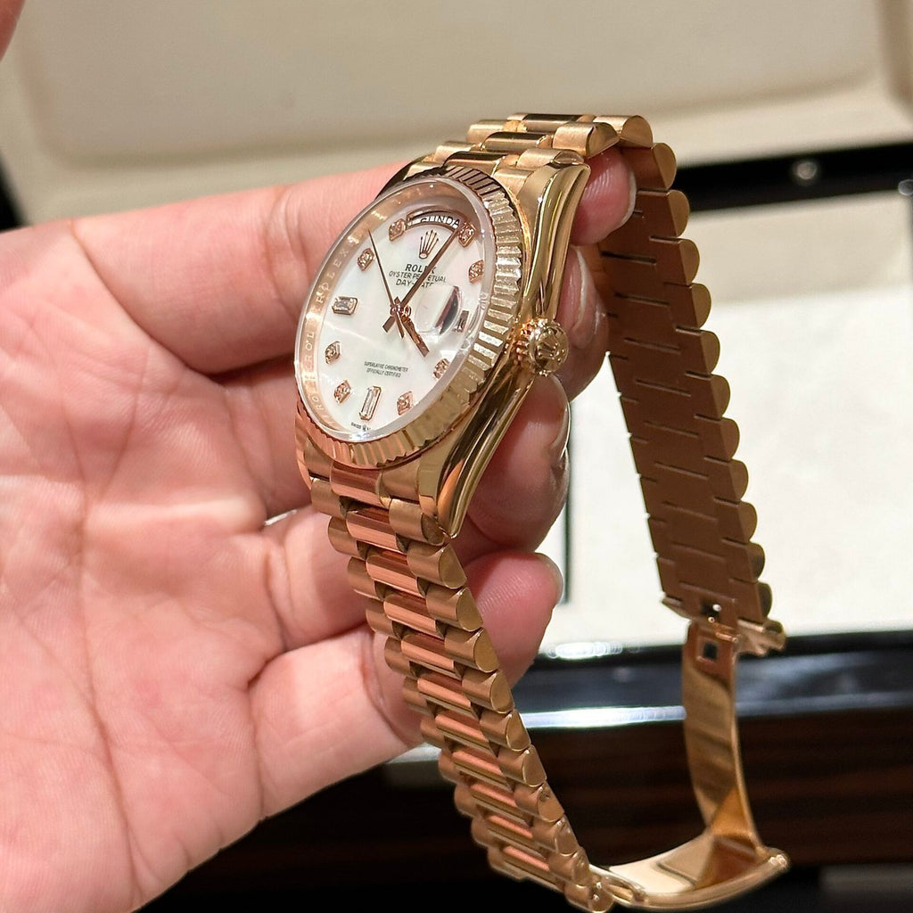 Rolex Day-Date Mother of Pearl Watch Rose Gold 36mm