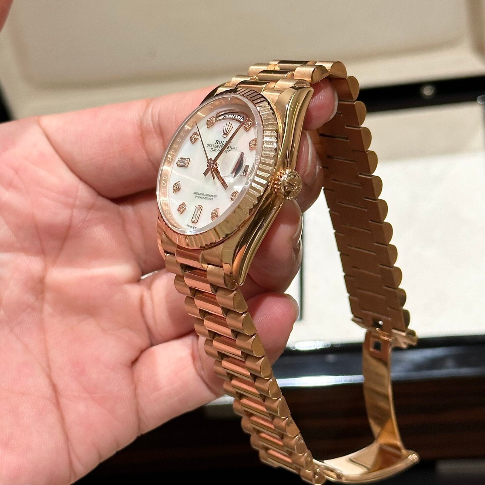 Rolex Day-Date Mother of Pearl Watch Rose Gold 36mm