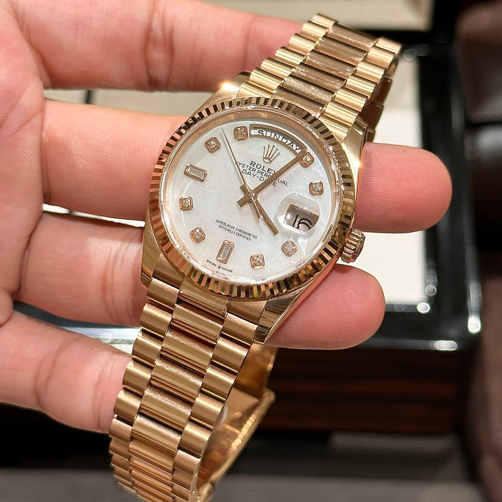 Rolex Day-Date Mother of Pearl Watch Rose Gold 36mm