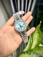 Rolex Day-Date Watch Ice Blue Dial Number Pile Arabic 40mm
