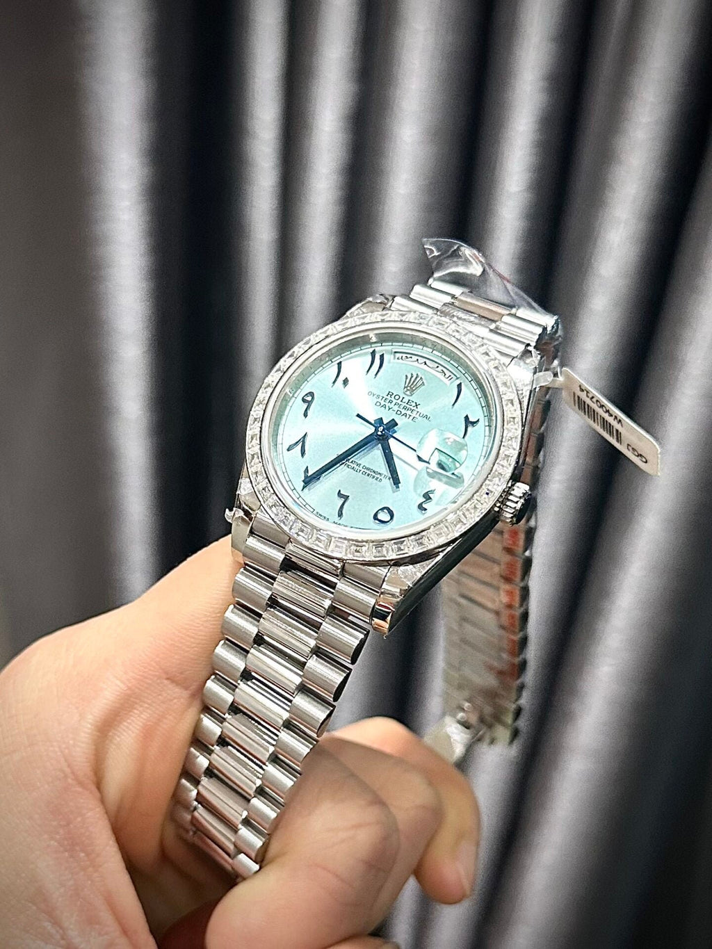 Rolex Day-Date Watch Ice Blue Dial Number Pile Arabic 40mm