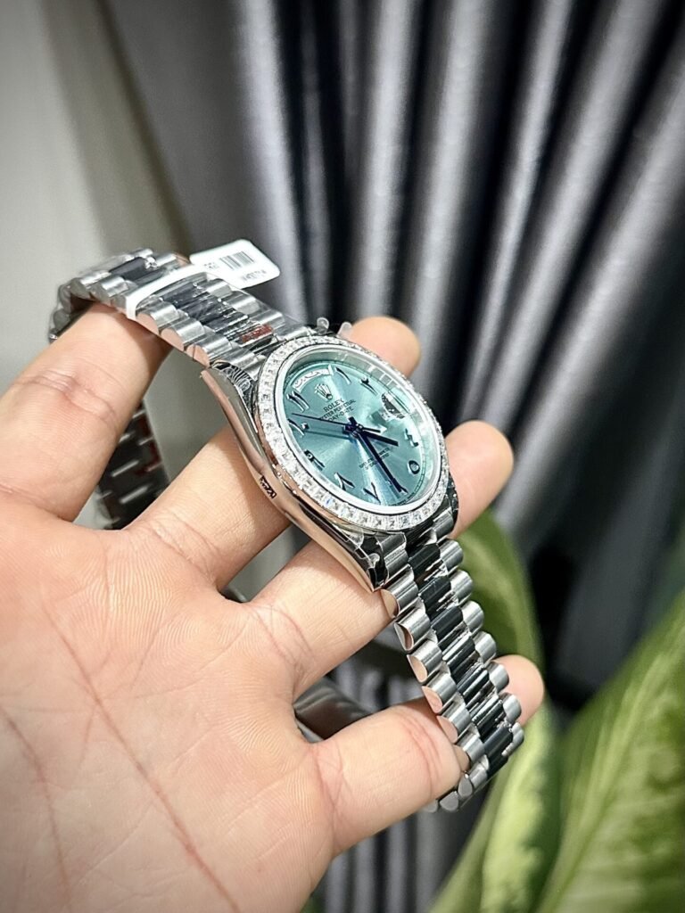 Rolex Day-Date Watch Ice Blue Dial Number Pile Arabic 40mm