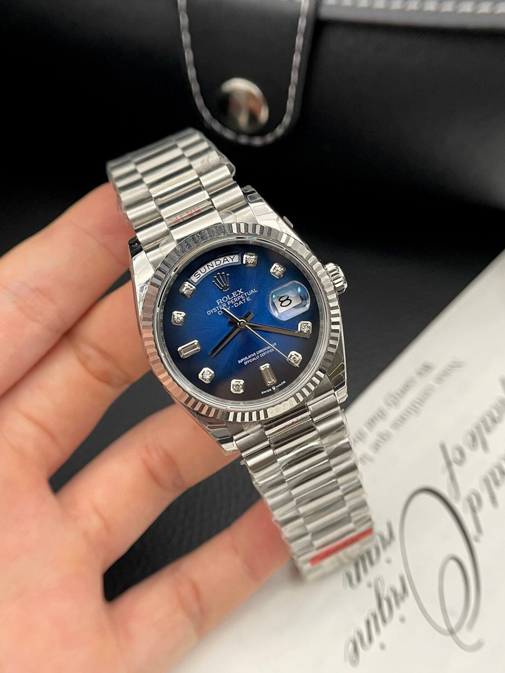 Rolex Day-Date Watch Blue Dial Oyster Strap 36mm