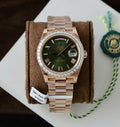 Rolex Day-Date Geen Dial Watch Gold Wrapped + Diamonds Moissanite Baguette 40mm