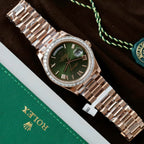 Rolex Day-Date Geen Dial Watch Gold Wrapped + Diamonds Moissanite Baguette 40mm