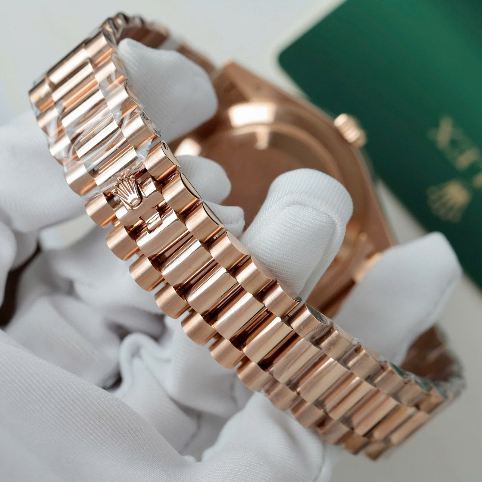 Rolex Day-Date Geen Dial Watch Gold Wrapped + Diamonds Moissanite Baguette 40mm