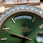 Rolex Day-Date Geen Dial Watch Gold Wrapped + Diamonds Moissanite Baguette 40mm