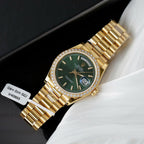 Rolex Day-Date Dial Green Watch Gold Wrapped + Diamonds Moissanite 36mm