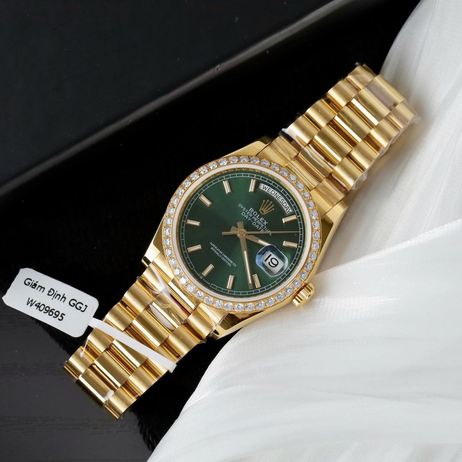 Rolex Day-Date Dial Green Watch Gold Wrapped + Diamonds Moissanite 36mm