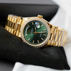 Rolex Day-Date Dial Green Watch Gold Wrapped + Diamonds Moissanite 36mm