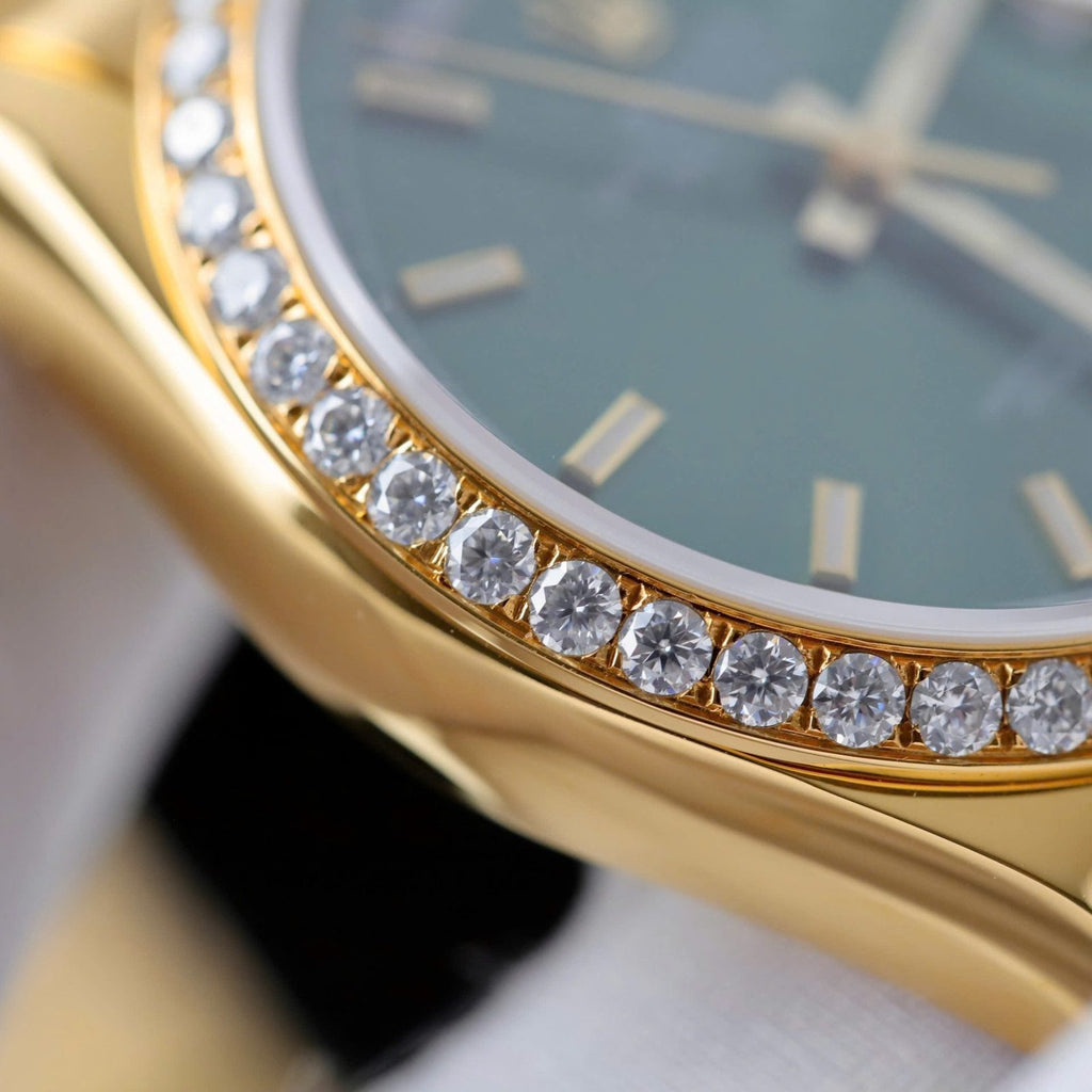 Rolex Day-Date Dial Green Watch Gold Wrapped + Diamonds Moissanite 36mm