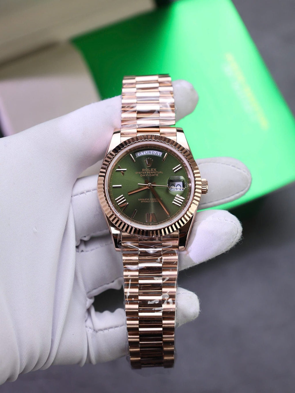 Rolex Day-Date Green Dial Watch Gold Wrapped 40mm