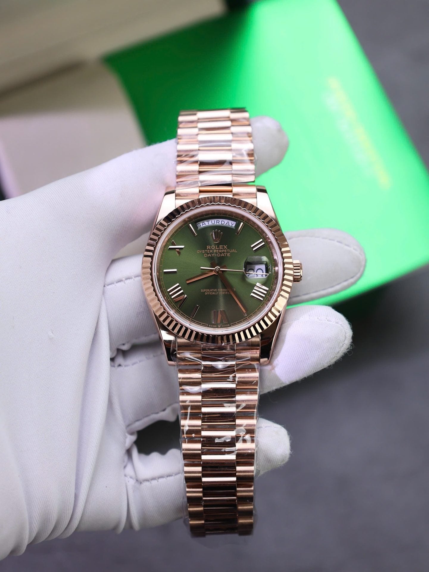 Rolex Day-Date Green Dial Watch Gold Wrapped 40mm