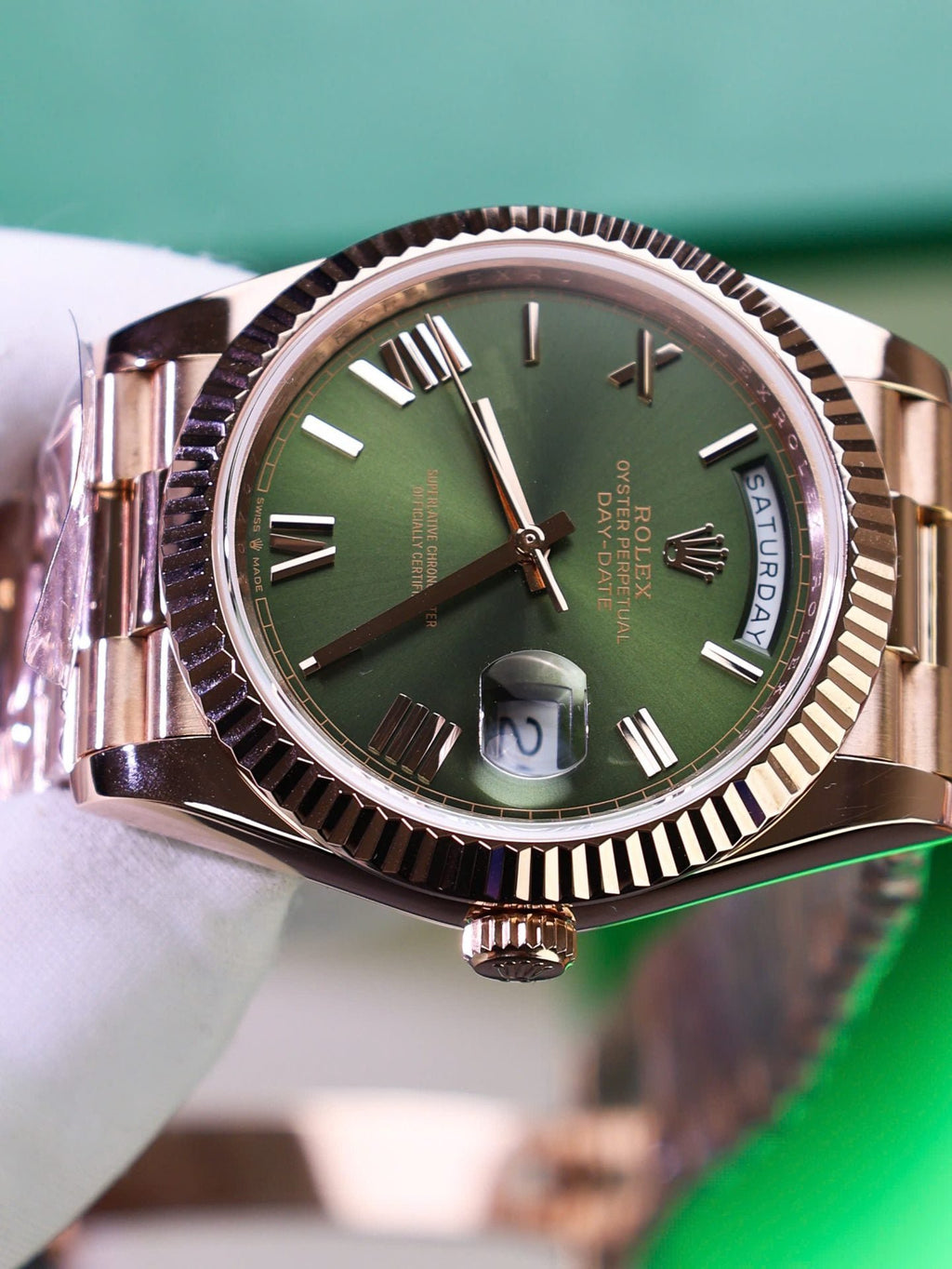 Rolex Day-Date Green Dial Watch Gold Wrapped 40mm