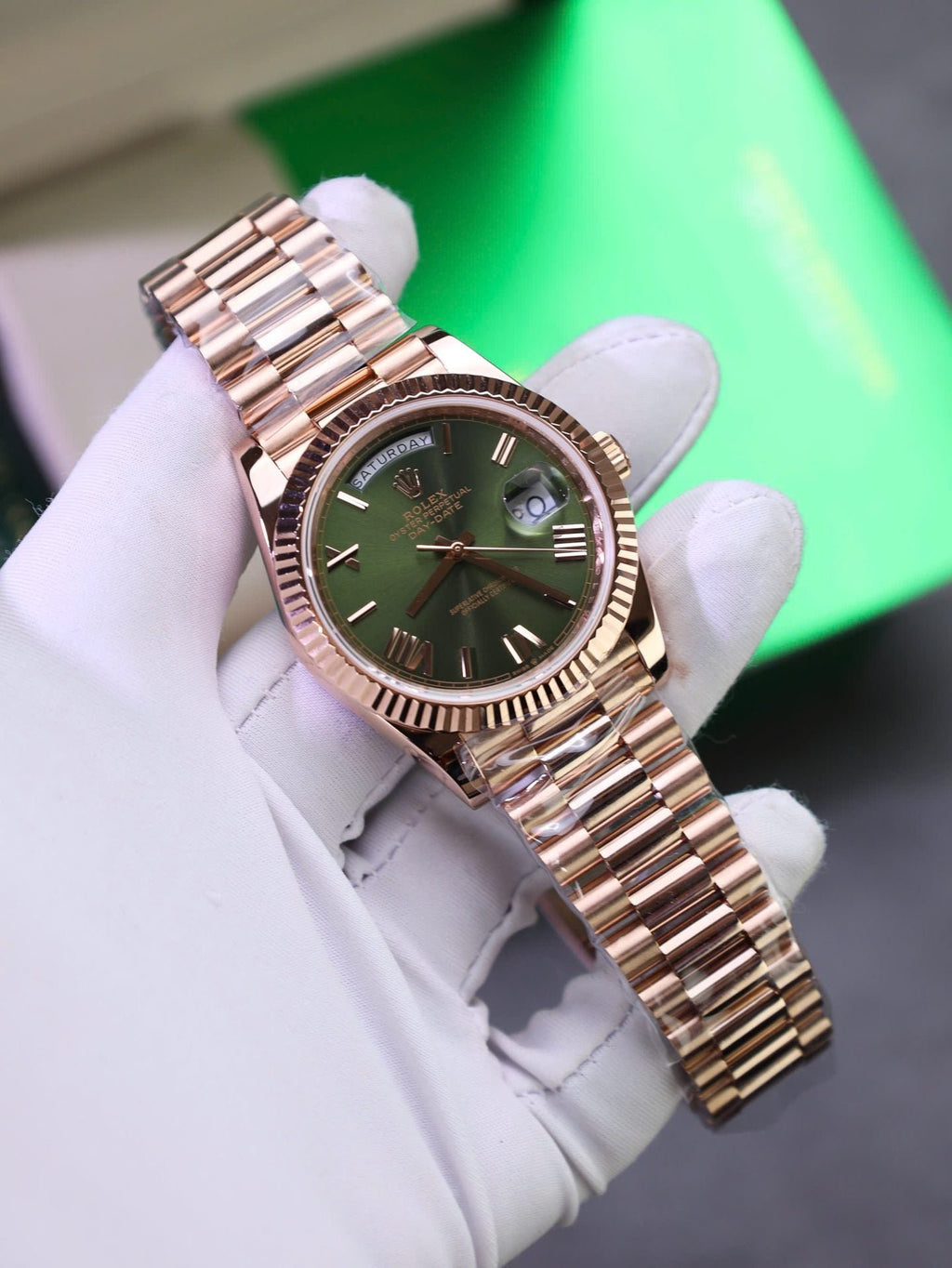 Rolex Day-Date Green Dial Watch Gold Wrapped 40mm