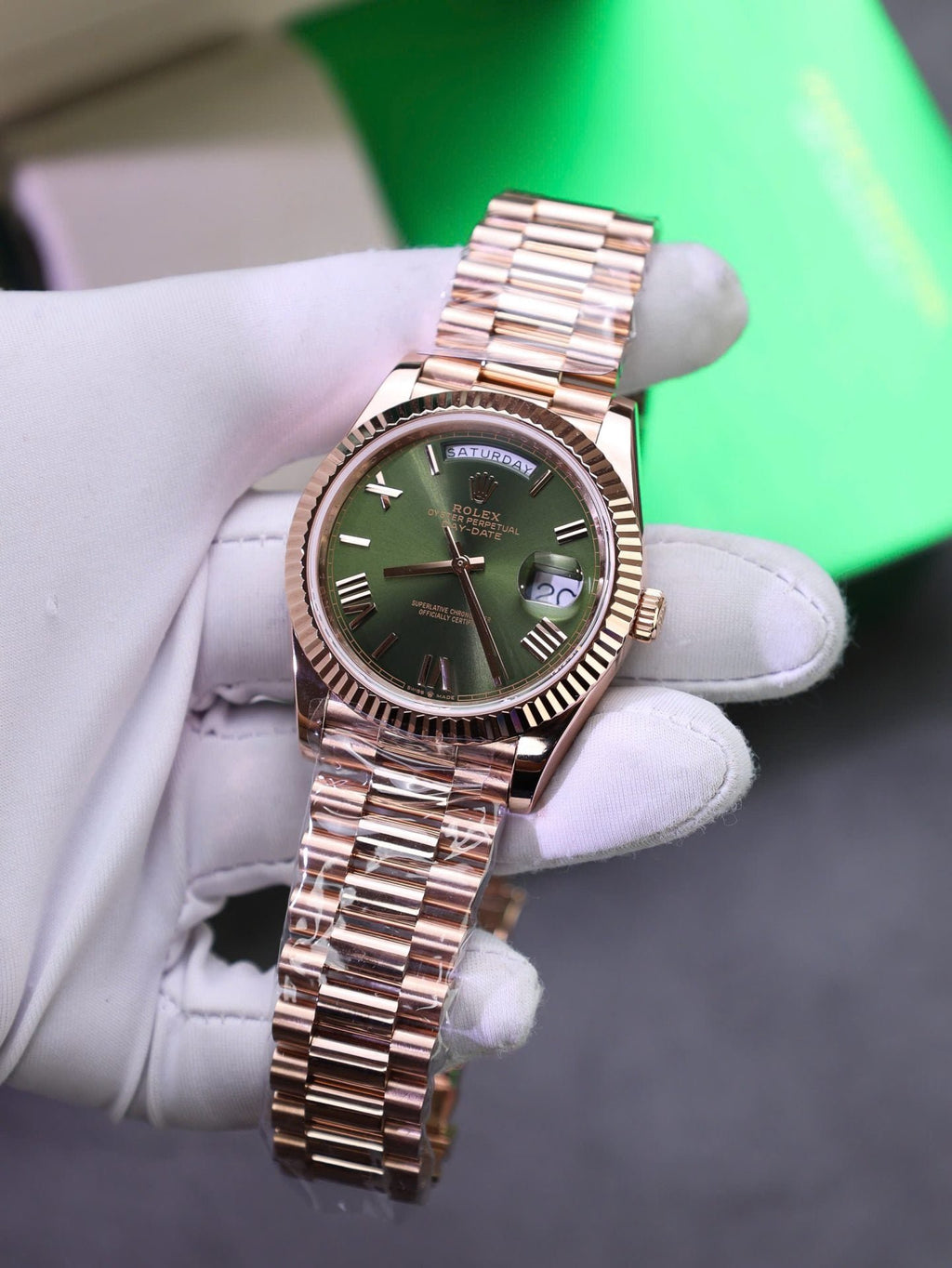 Rolex Day-Date Green Dial Watch Gold Wrapped 40mm