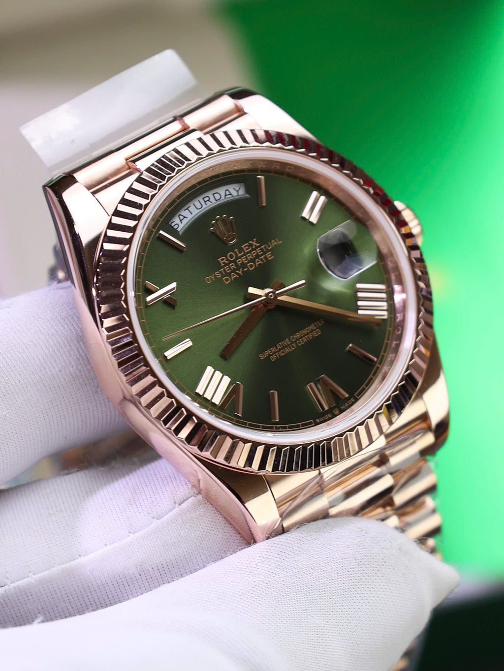 Rolex Day-Date Green Dial Watch Gold Wrapped 40mm