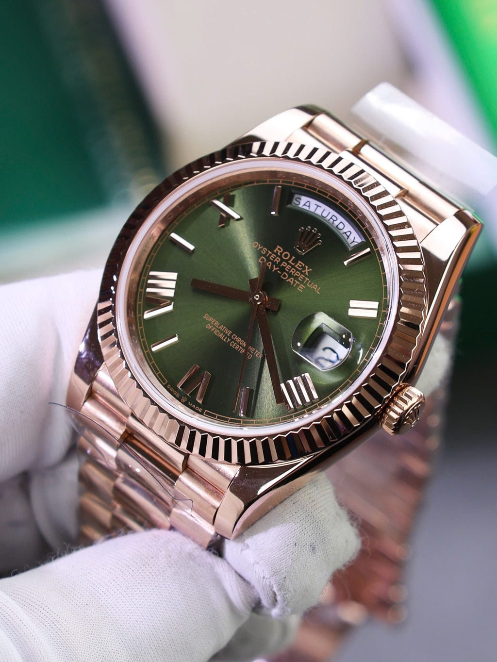 Rolex Day-Date Green Dial Watch Gold Wrapped 40mm