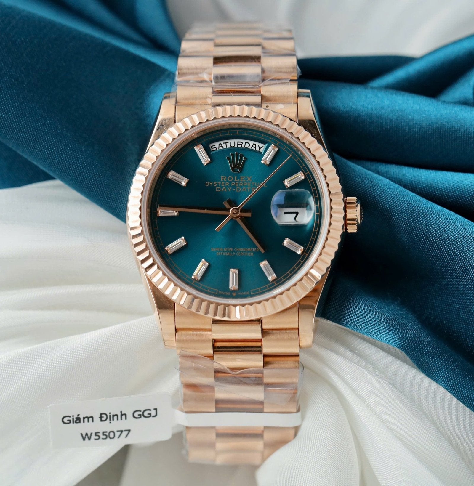 Rolex Day-Date Blue Green Dial Watch 18K Gold Wrapped 36mm