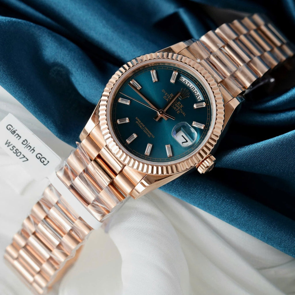 Rolex Day-Date Blue Green Dial Watch 18K Gold Wrapped 36mm
