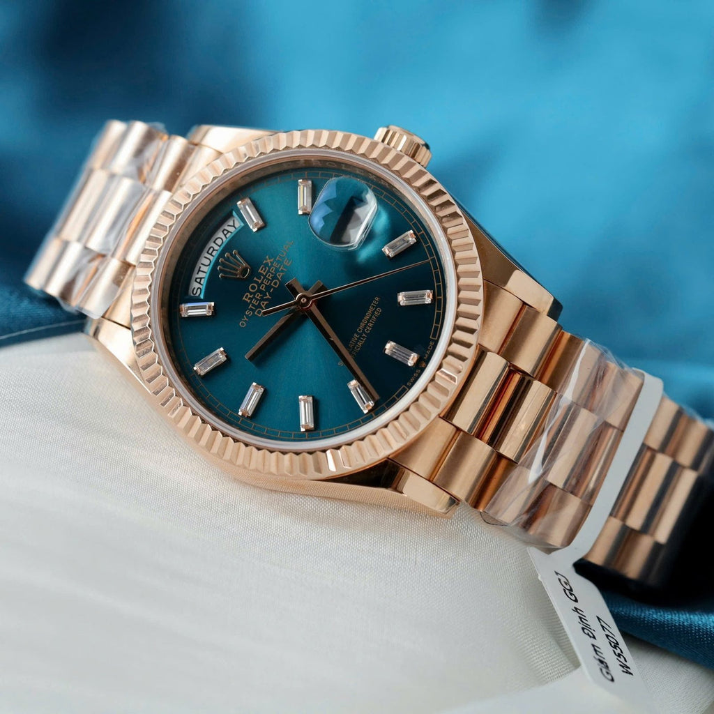 Rolex Day-Date Blue Green Dial Watch 18K Gold Wrapped 36mm