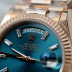 Rolex Day-Date Blue Green Dial Watch 18K Gold Wrapped 36mm