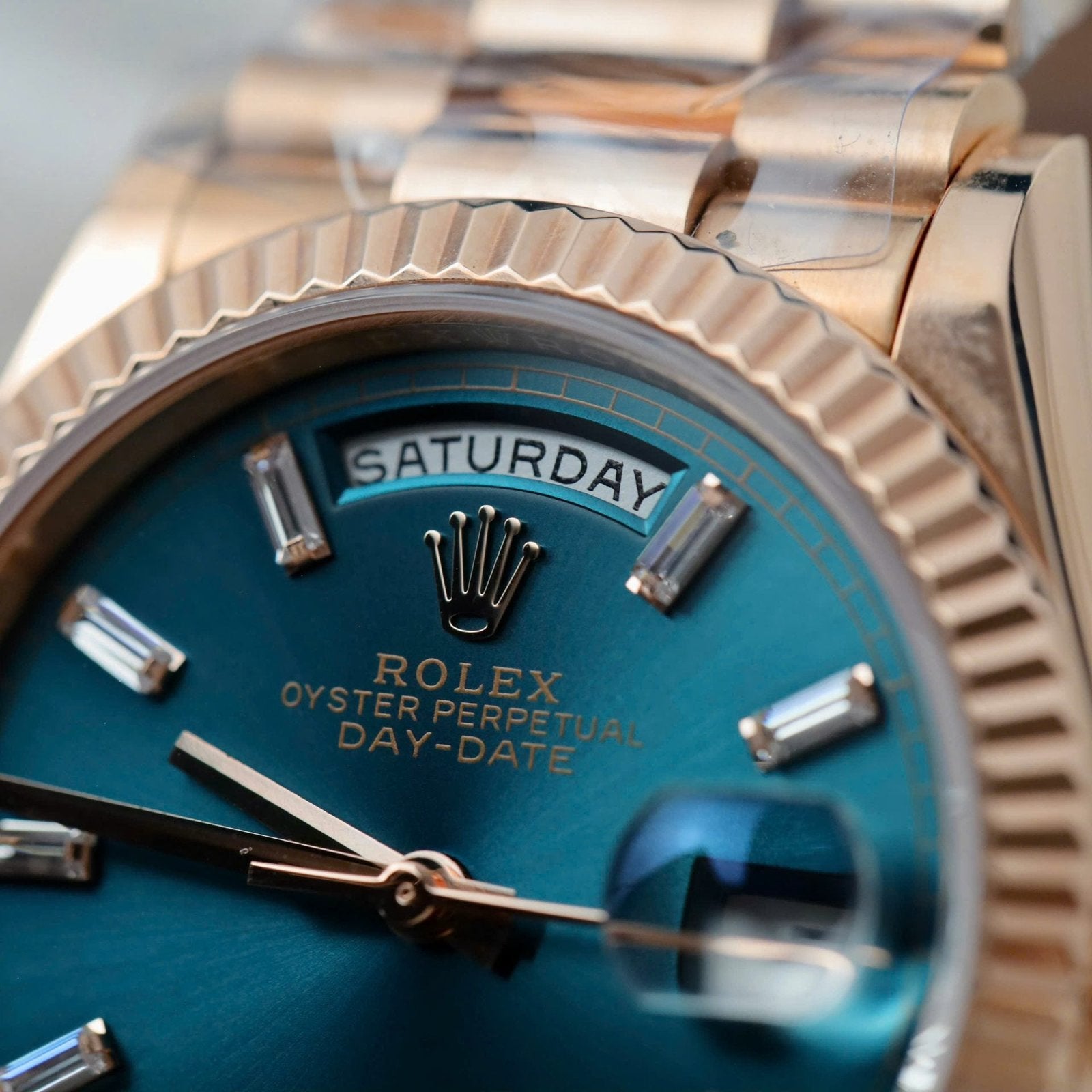 Rolex Day-Date Blue Green Dial Watch 18K Gold Wrapped 36mm