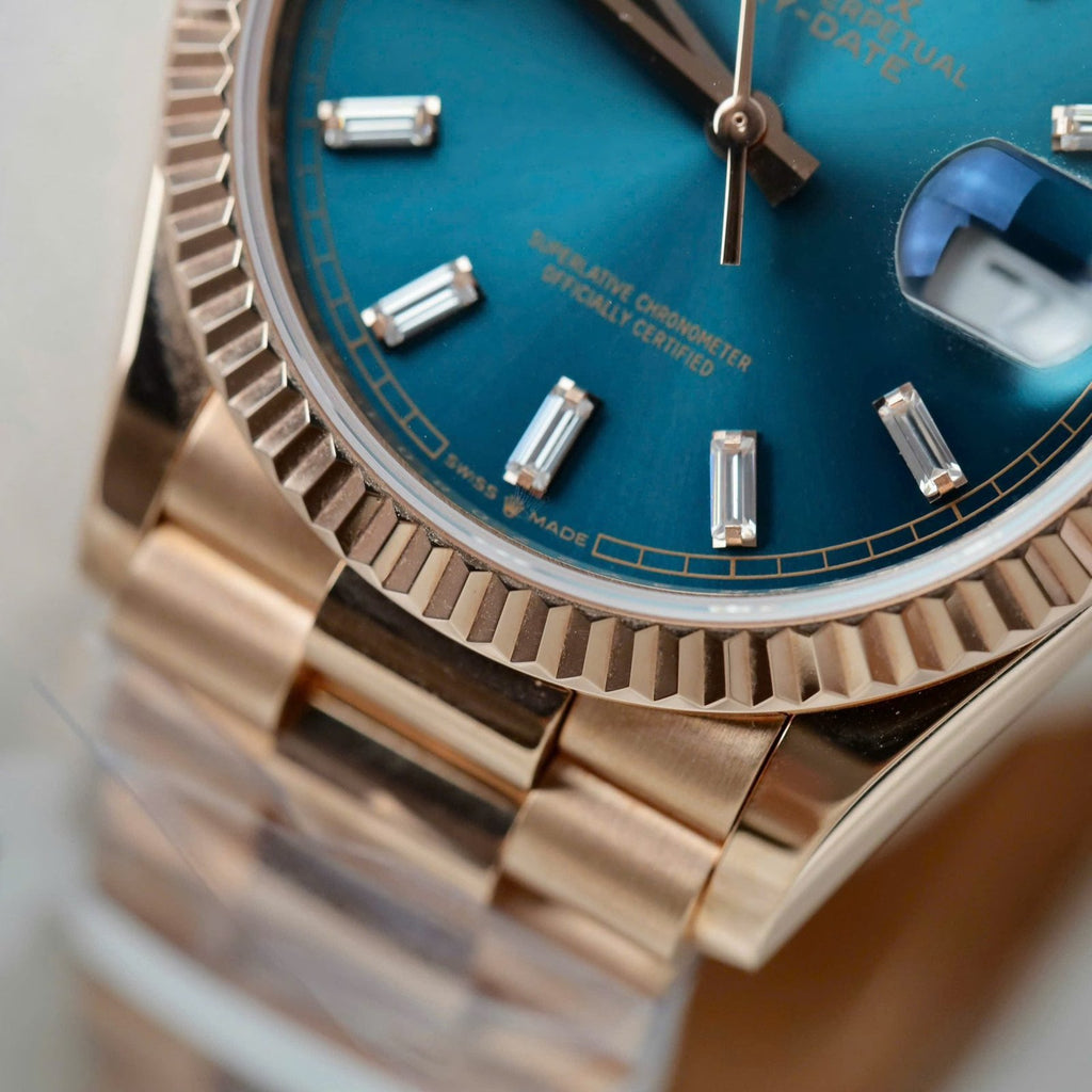 Rolex Day-Date Blue Green Dial Watch 18K Gold Wrapped 36mm