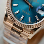 Rolex Day-Date Blue Green Dial Watch 18K Gold Wrapped 36mm