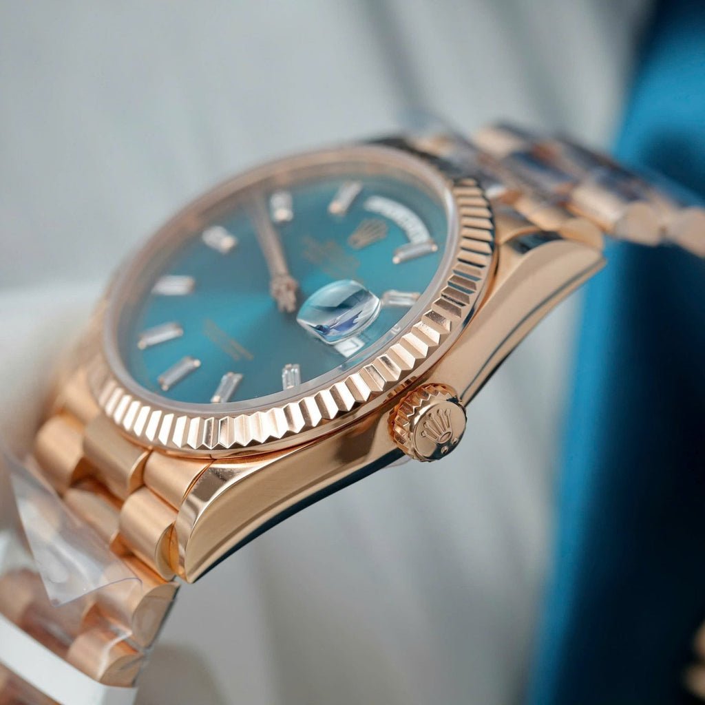 Rolex Day-Date Blue Green Dial Watch 18K Gold Wrapped 36mm