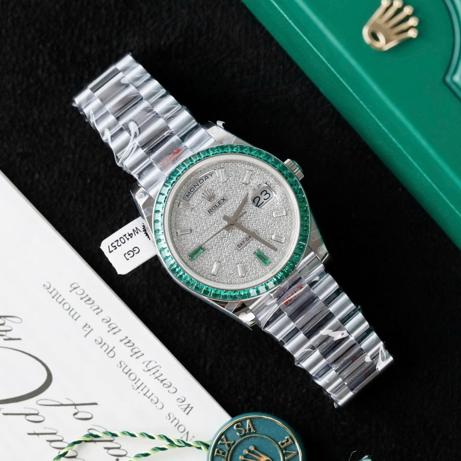 Rolex Day-Date Men Watch Diamonds Moissanite + Sapphire Baguette 40mm