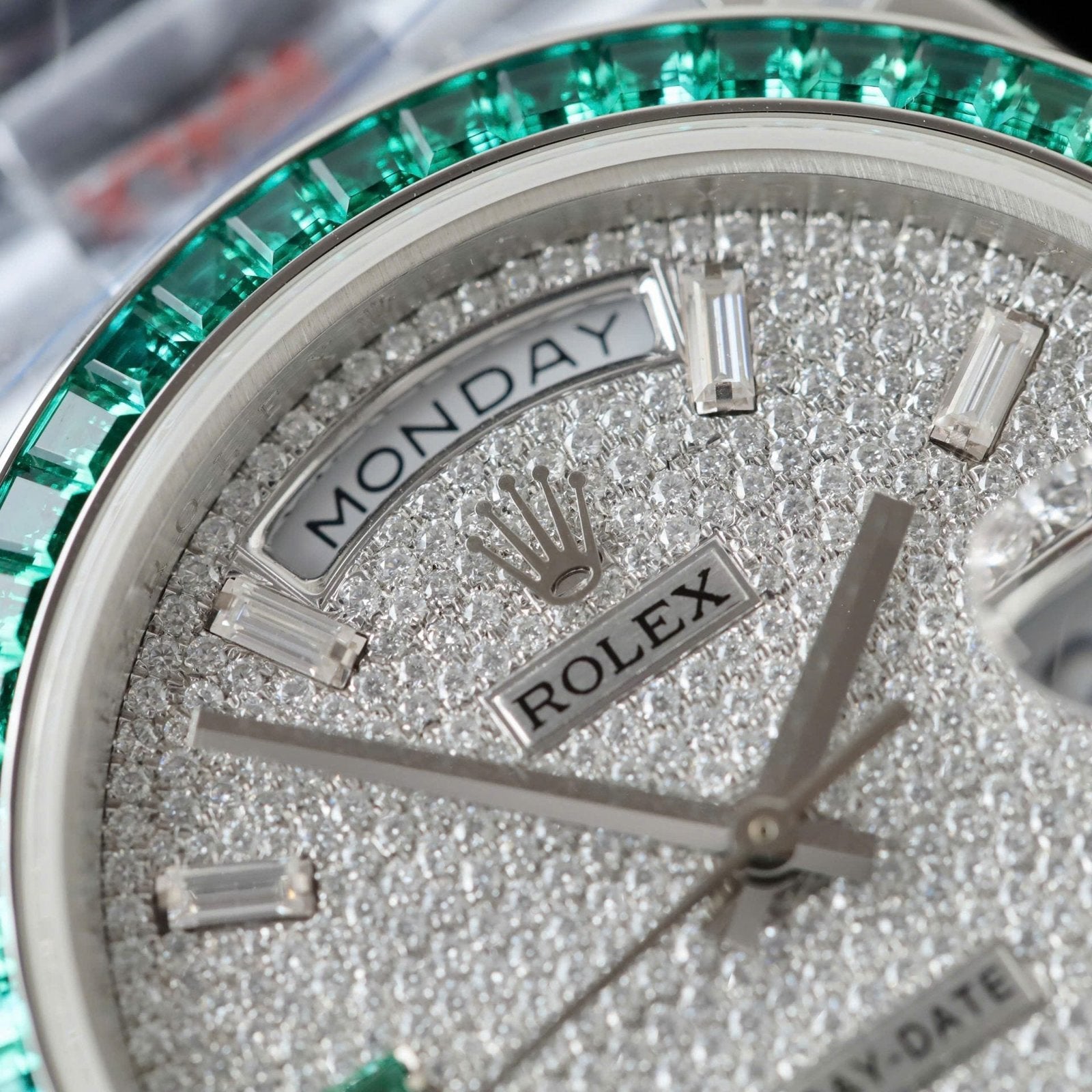 Rolex Day-Date Men Watch Diamonds Moissanite + Sapphire Baguette 40mm