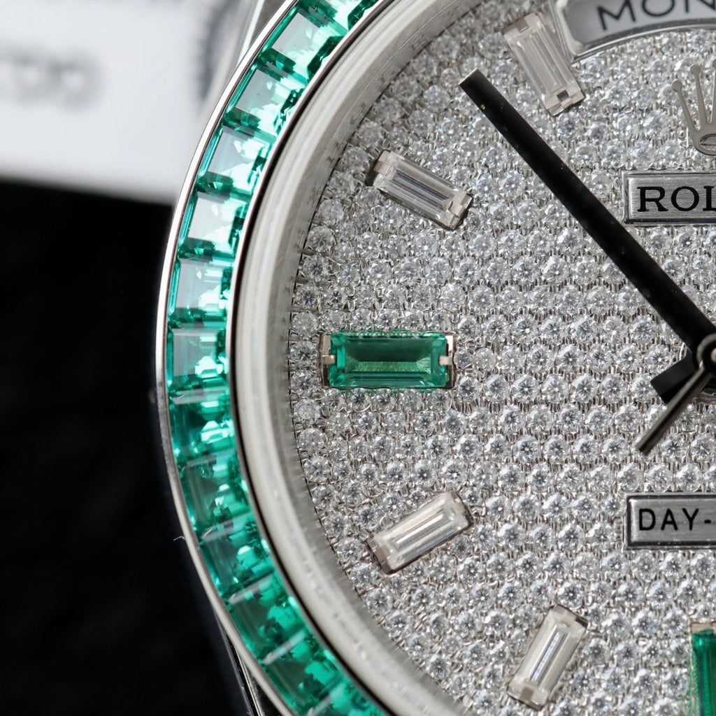 Rolex Day-Date Men Watch Diamonds Moissanite + Sapphire Baguette 40mm