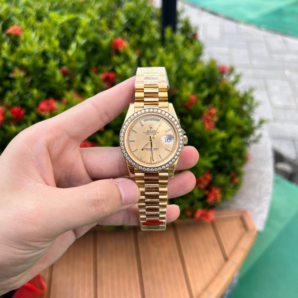 Rolex Day-Date Watch Diamond Bezel Champagne Dial 40mm