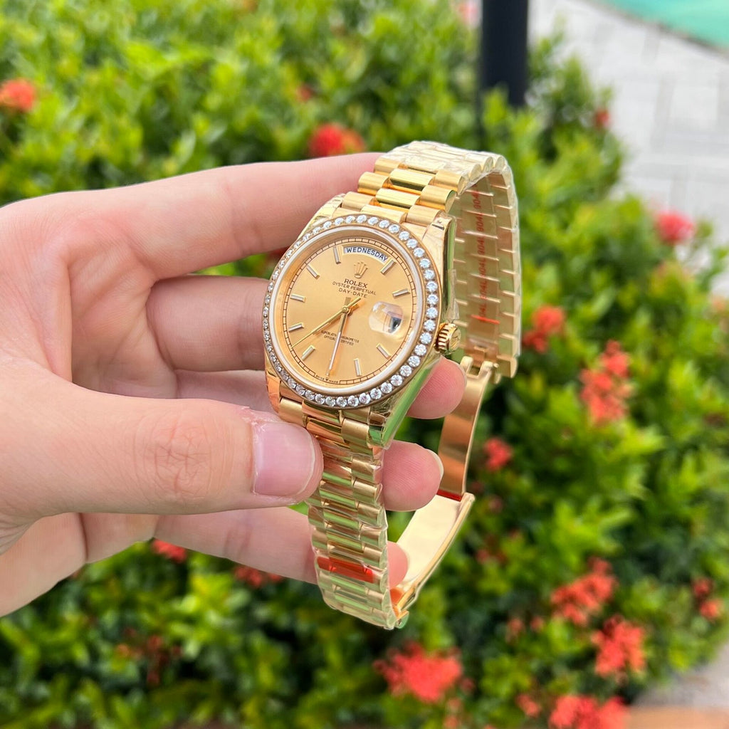 Rolex Day-Date Watch Diamond Bezel Champagne Dial 40mm