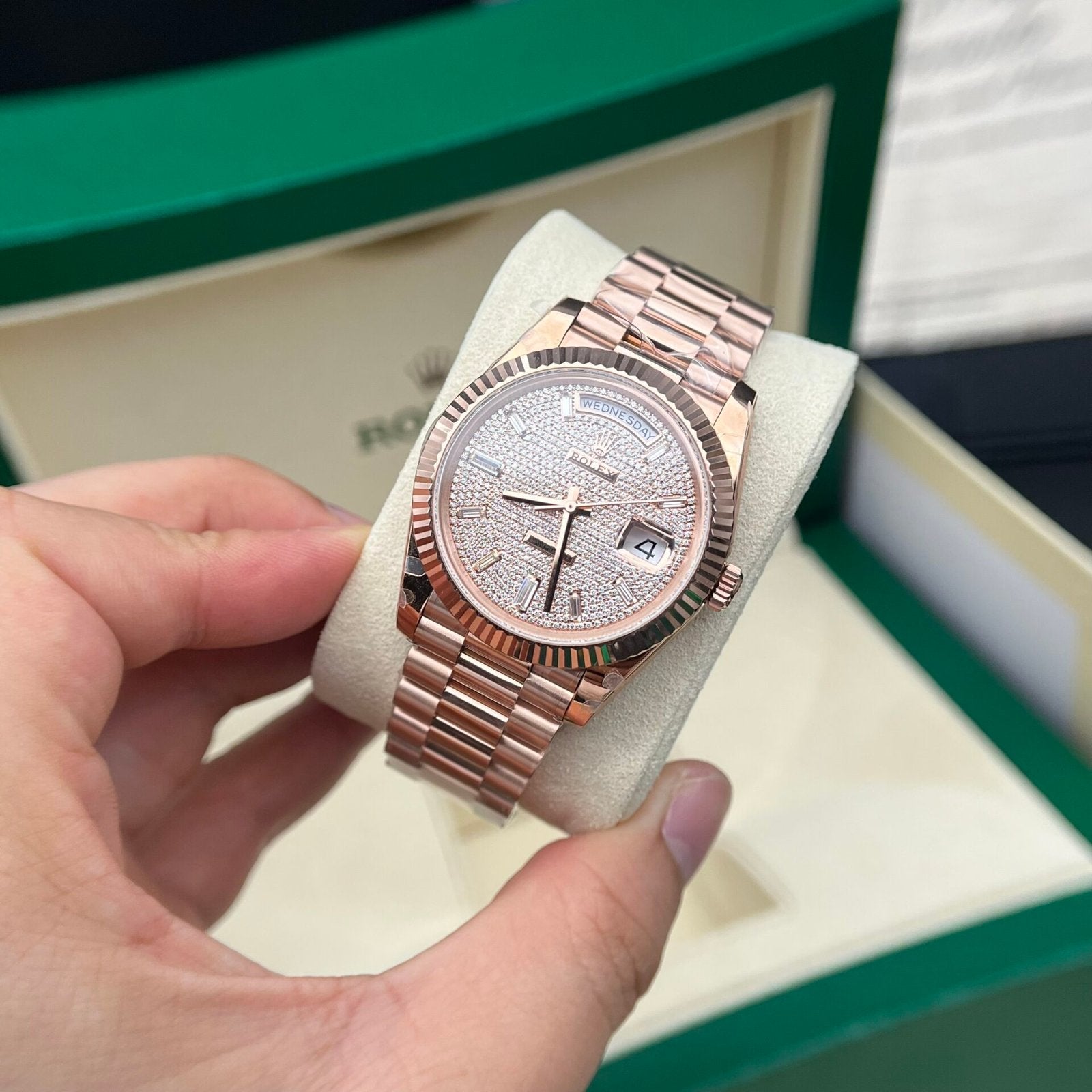 Rolex Day-Date Full Diamond Dial Watch 40mm