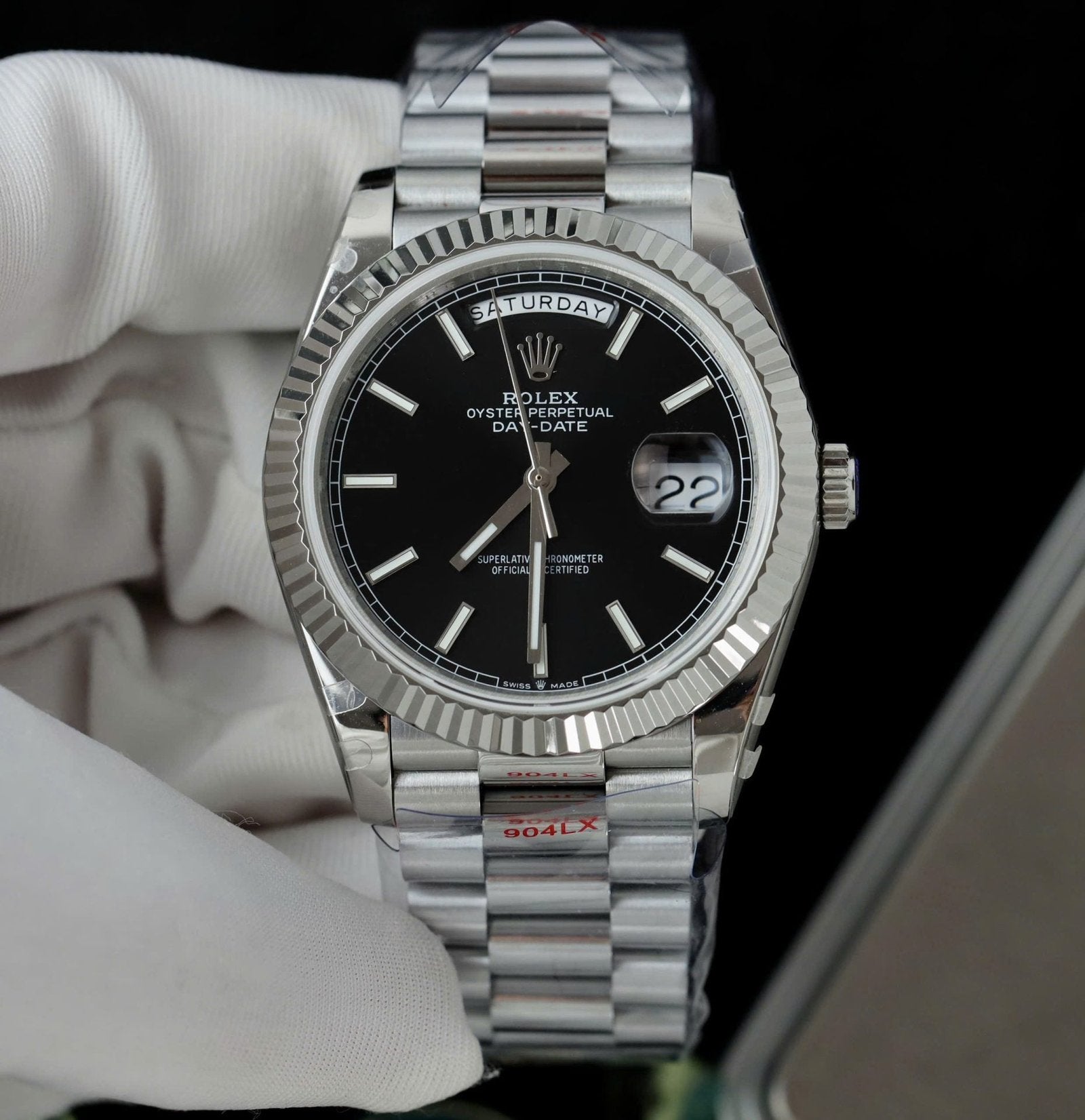 Rolex Day-Date Watch Black Dial 40mm