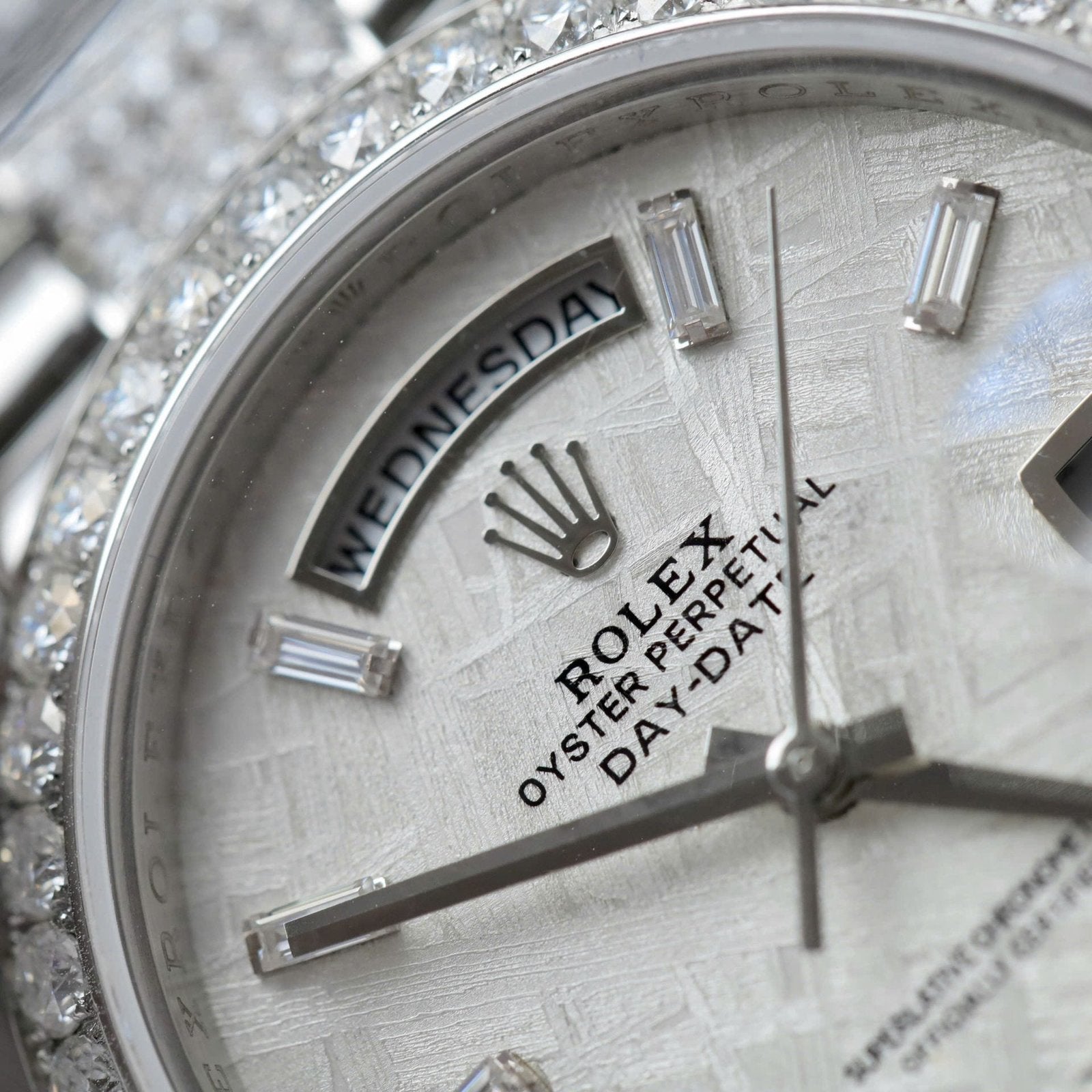 Rolex Day-Date Watch Meteorite Dial Moissanite Diamonds 40mm