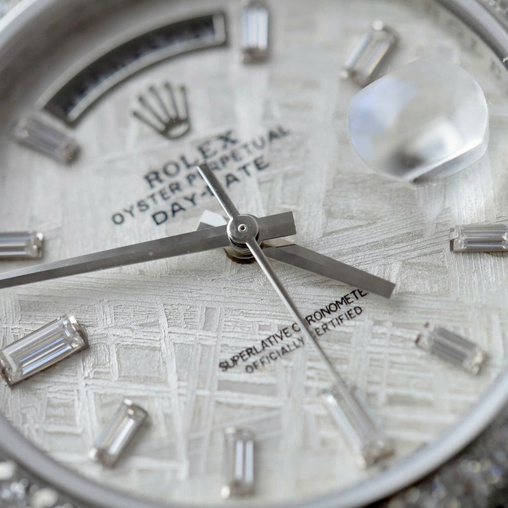 Rolex Day-Date Watch Meteorite Dial Moissanite Diamonds 40mm