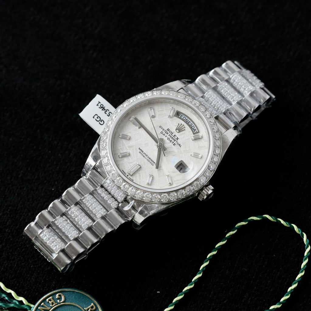 Rolex Day-Date Watch Meteorite Dial Moissanite Diamonds 40mm