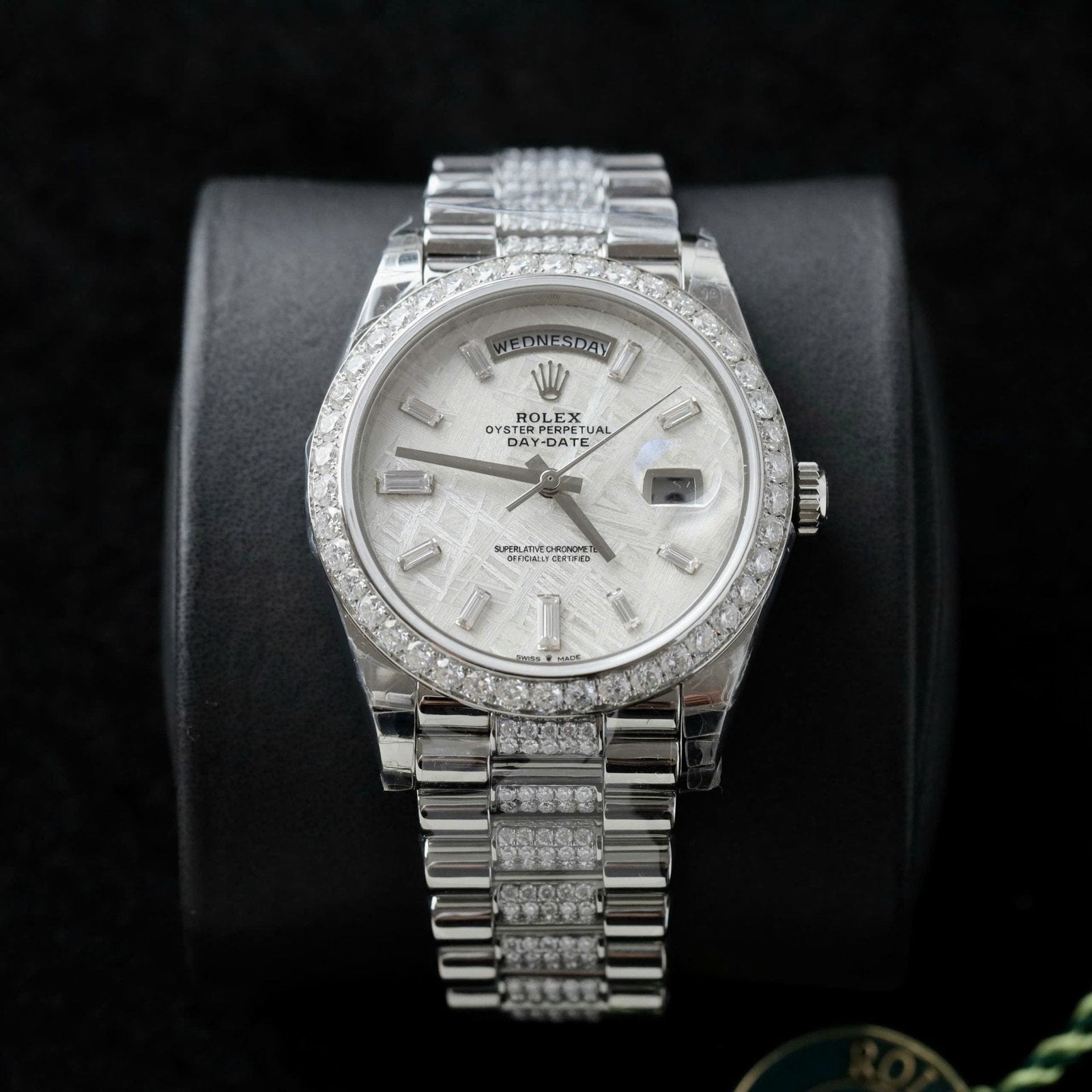 Rolex Day-Date Watch Meteorite Dial Moissanite Diamonds 40mm