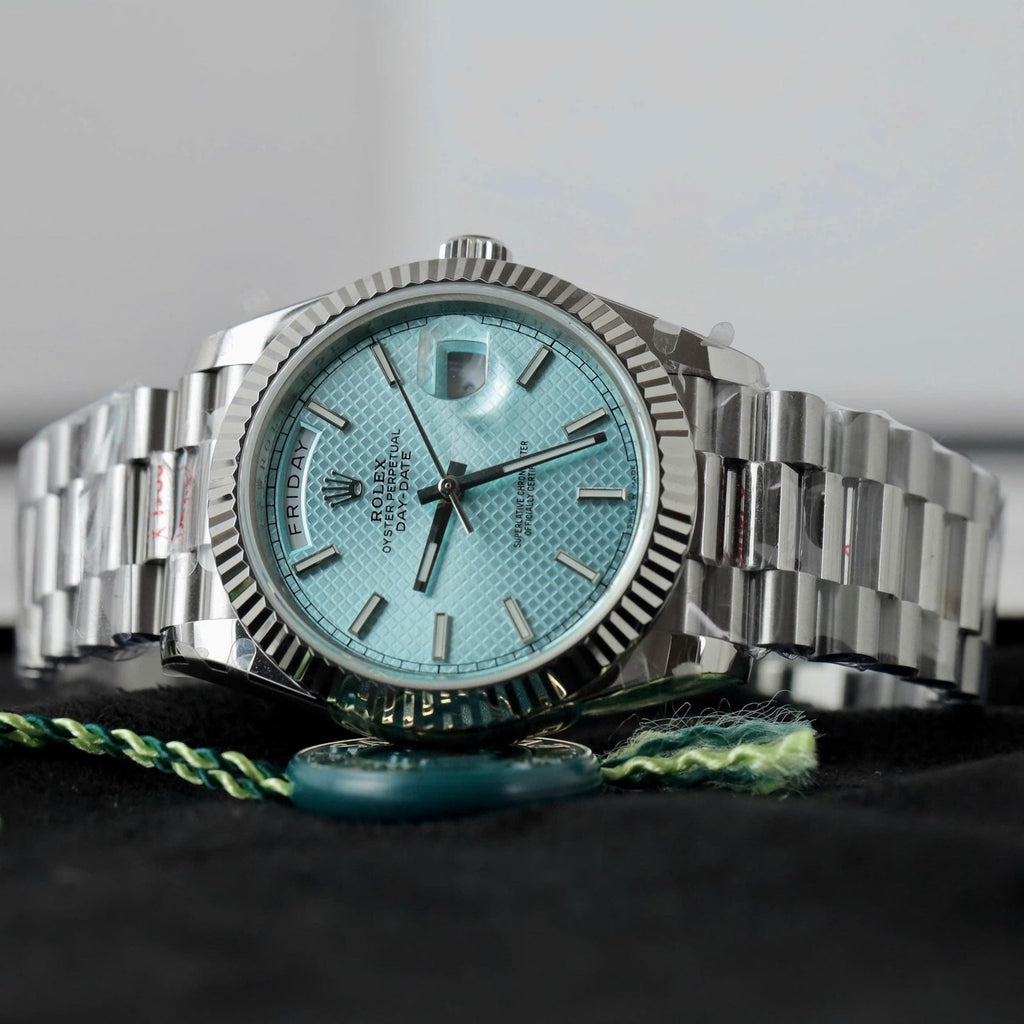 Rolex Day-Date Watch Ice Blue Dial Cross Pattern 40mm