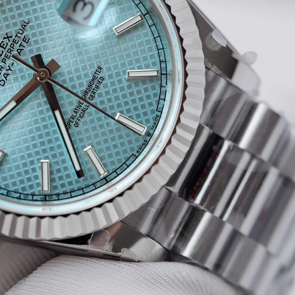 Rolex Day-Date Watch Ice Blue Dial Cross Pattern 40mm