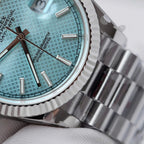 Rolex Day-Date Watch Ice Blue Dial Cross Pattern 40mm