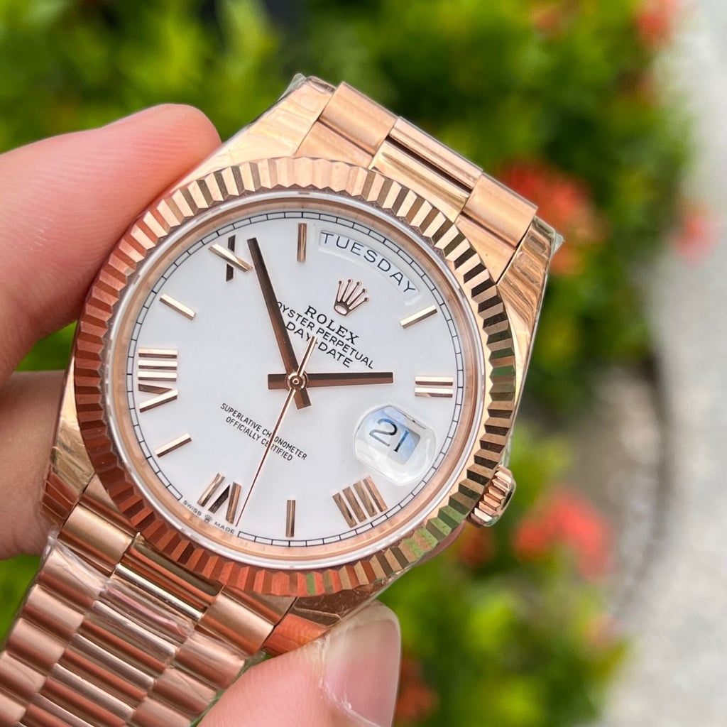 Rolex Day-Date Rose Gold Watch White Dial 40mm