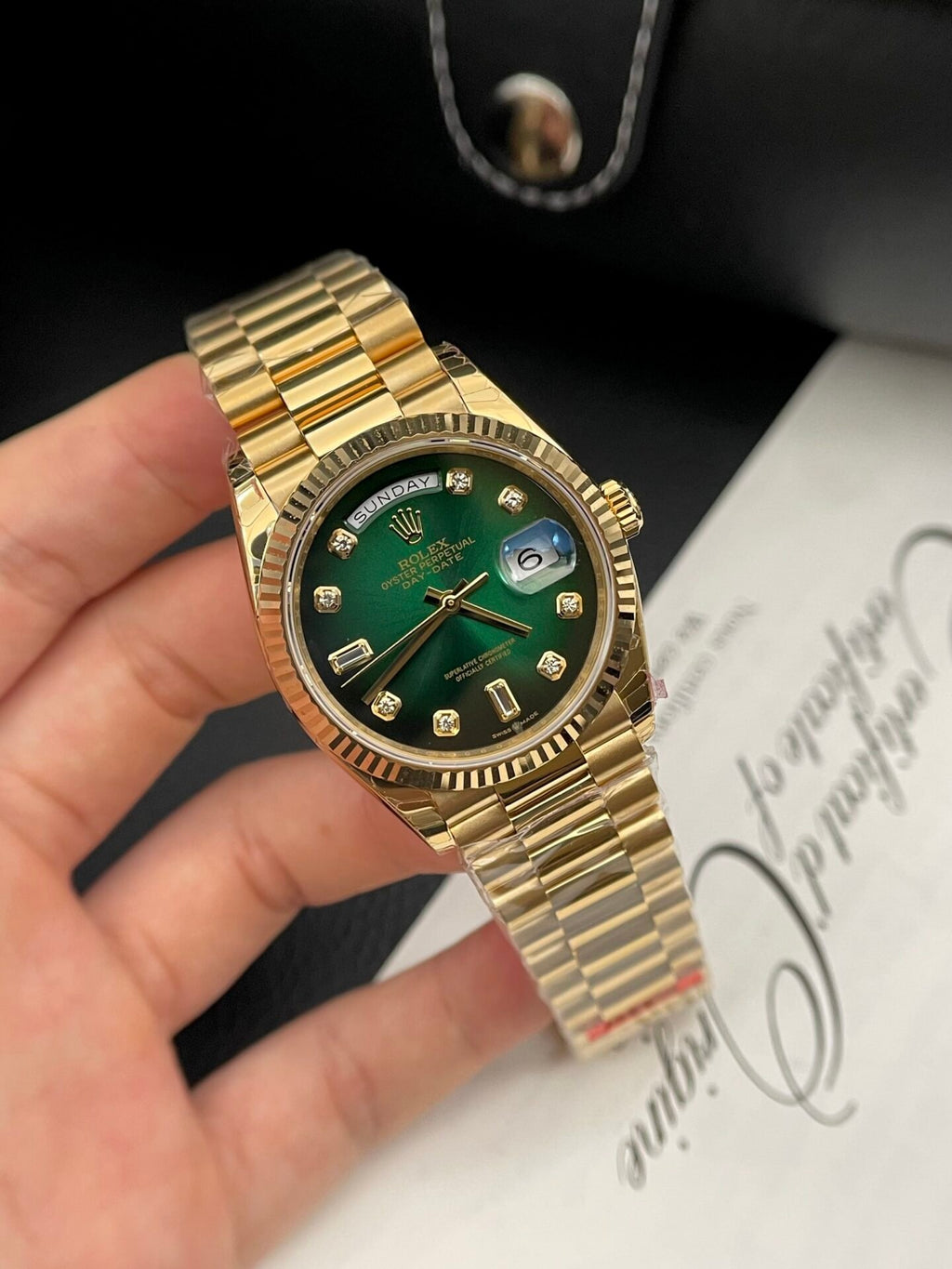 Rolex Day-Date Green Dial Gold Plated Watch 36mm