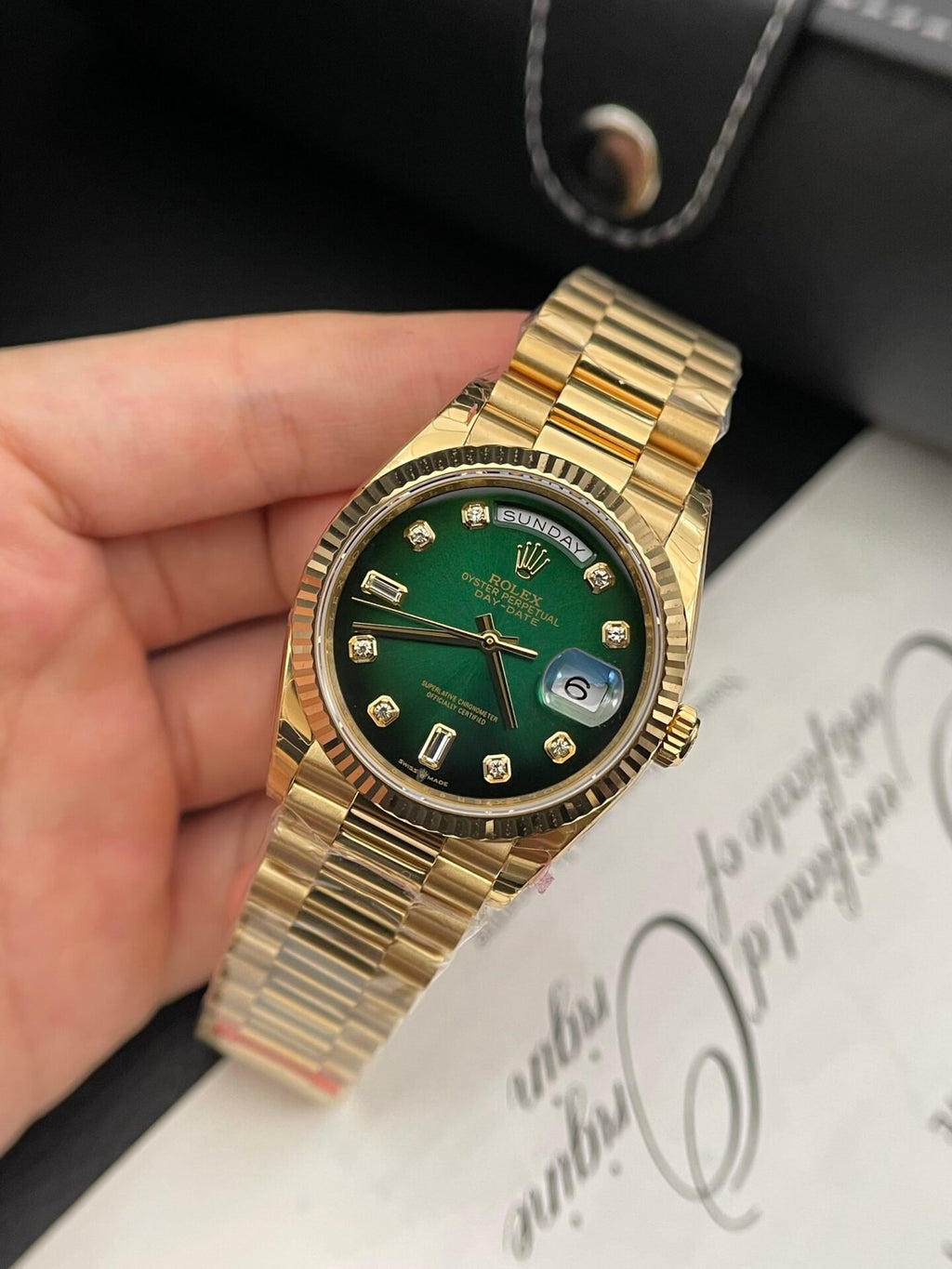 Rolex Day-Date Green Dial Gold Plated Watch 36mm