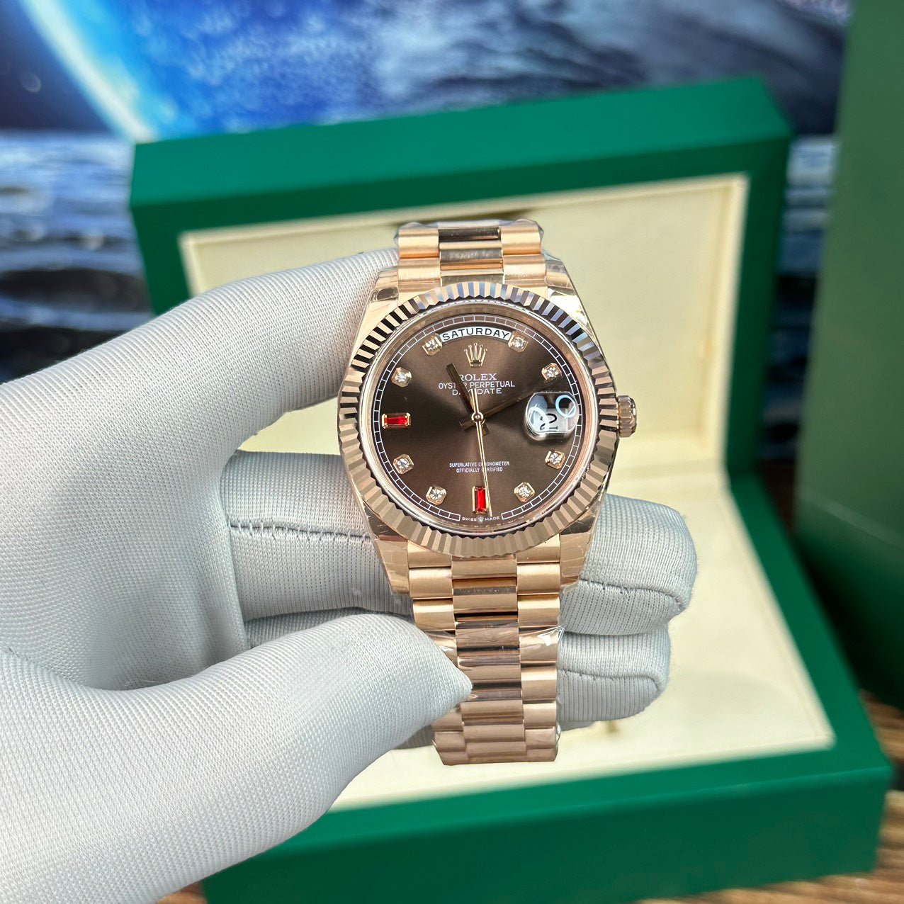 Rolex Day-Date Watch With Red Ruby Dial 40mm