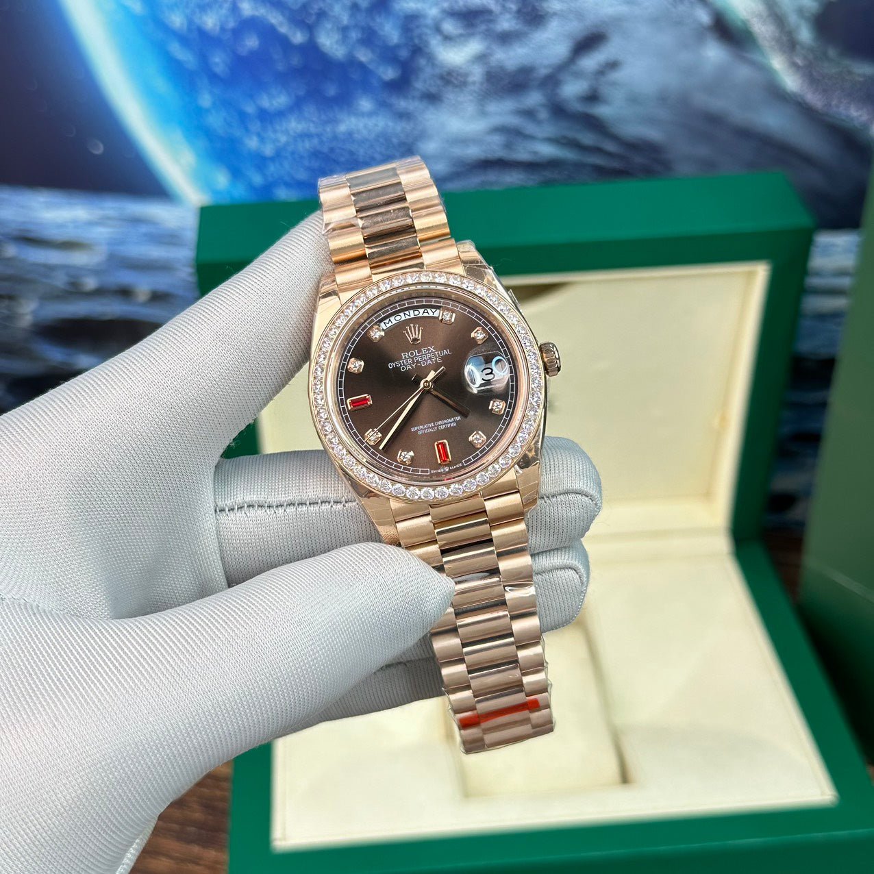 Rolex Day-Date Watch With Red Ruby Dial 40mm